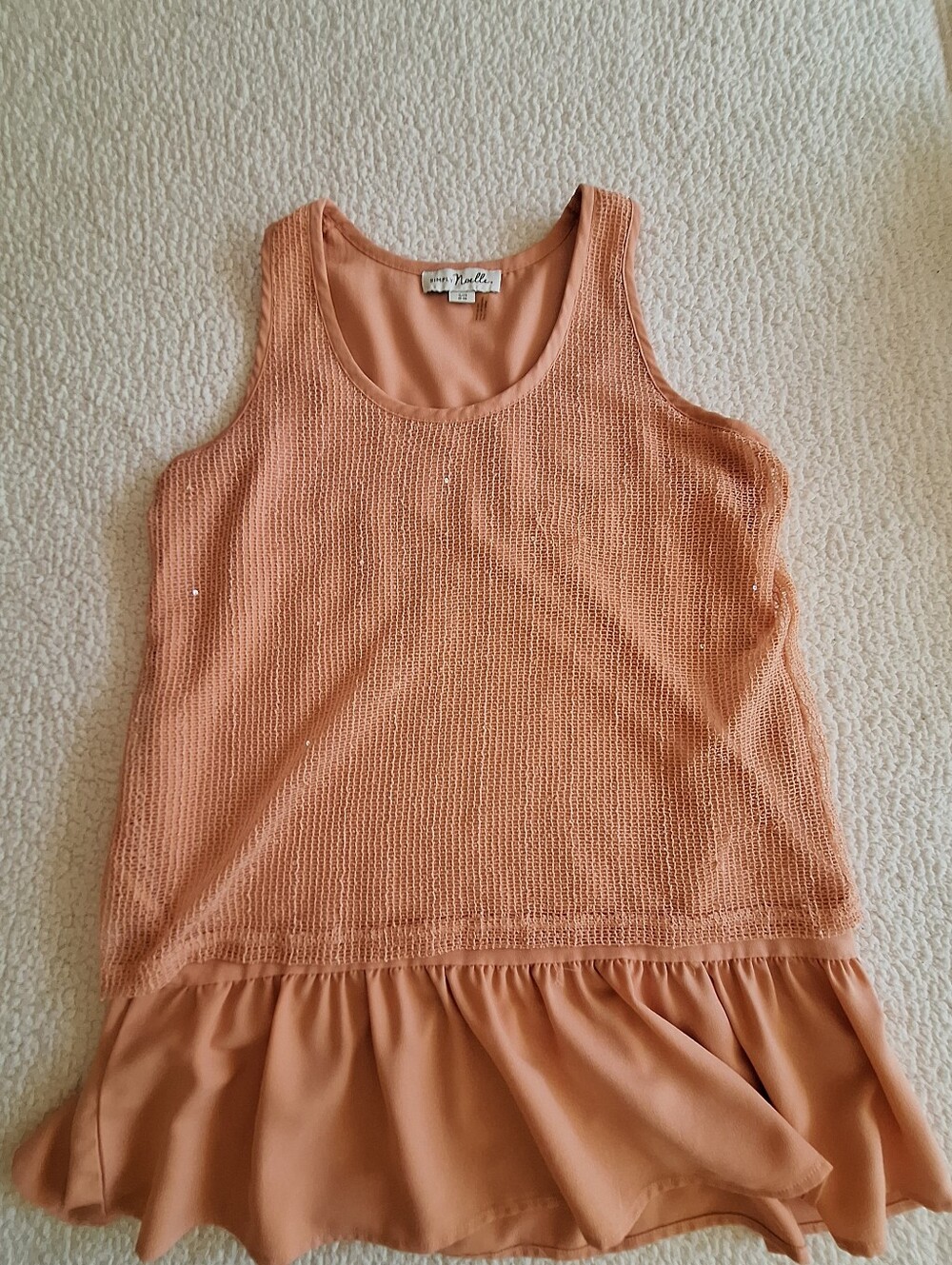 Simply Noelle Peach Sequin Mesh Ruffle Tank Top Tunic Small